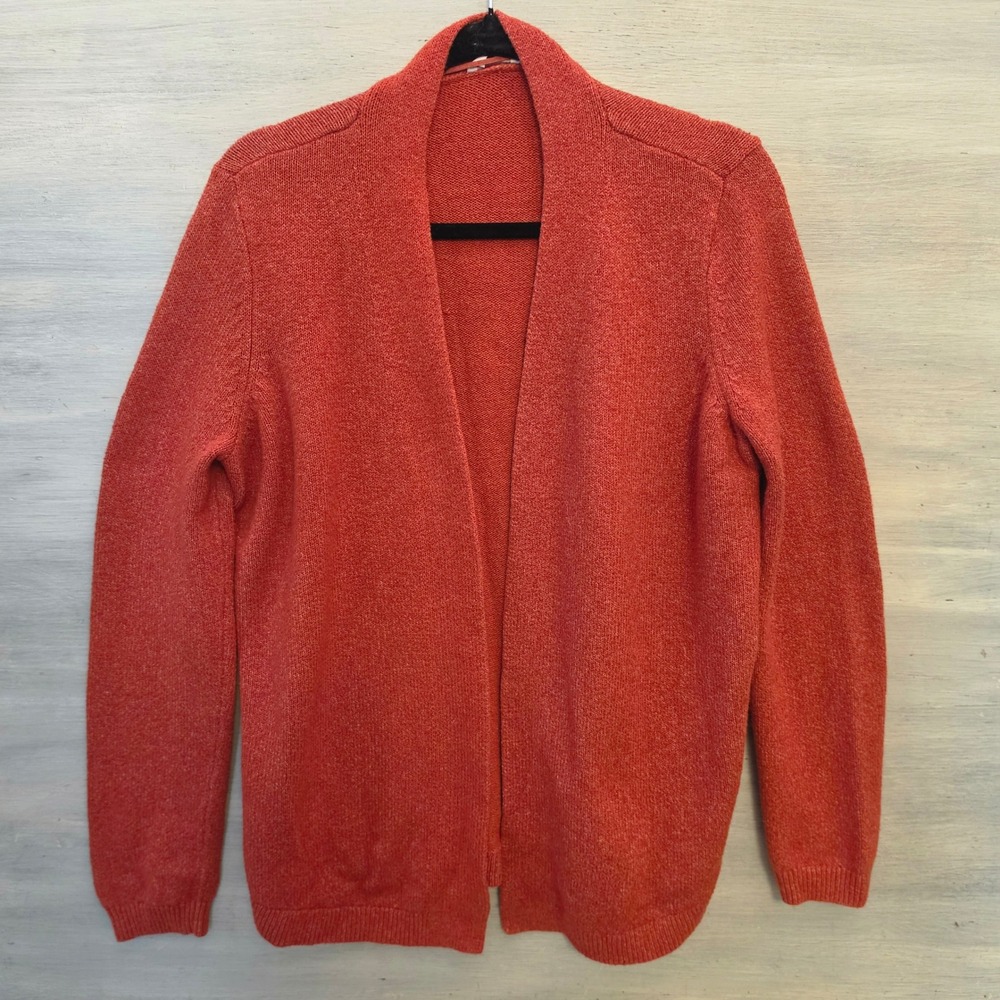 LOFT Outlet 73% Cotton Burnt Orange Open Front Knit Cardigan Sweater Large GC